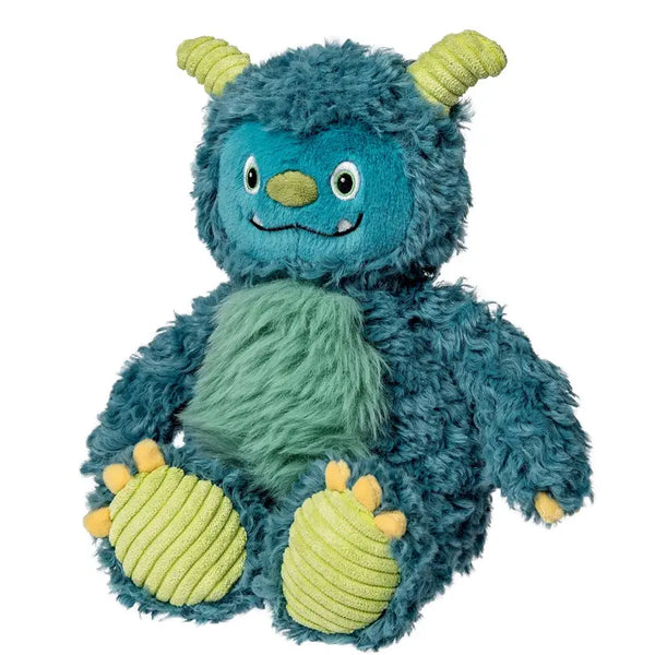 Mary Meyer FabFuzz Blink Monster stuffed toy – 12-inch textured teal monster plush with weighted floppy body, embroidered features, whimsical horns and tail, perfect snugly play companion.