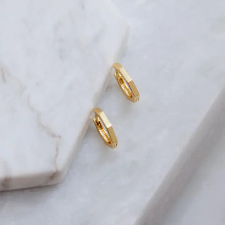 Mesa Blue Hexagon Huggie Hoop Earrings