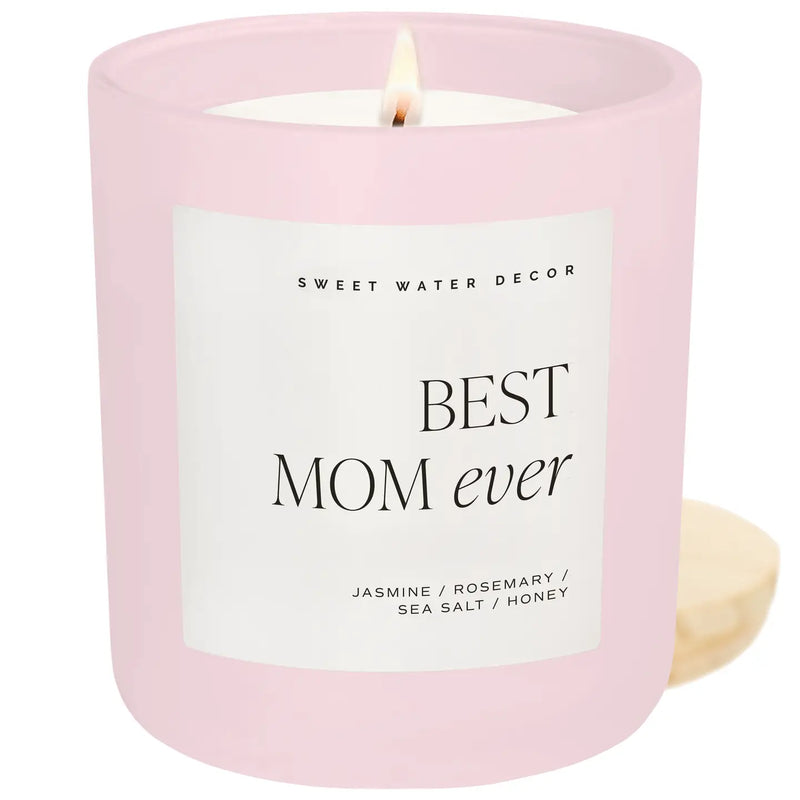 Sweet Water Decor Best Mom Ever 15 oz soy candle in matte jar – hand-poured gift for moms. Non-toxic ingredients, made in USA and smells delightful!
