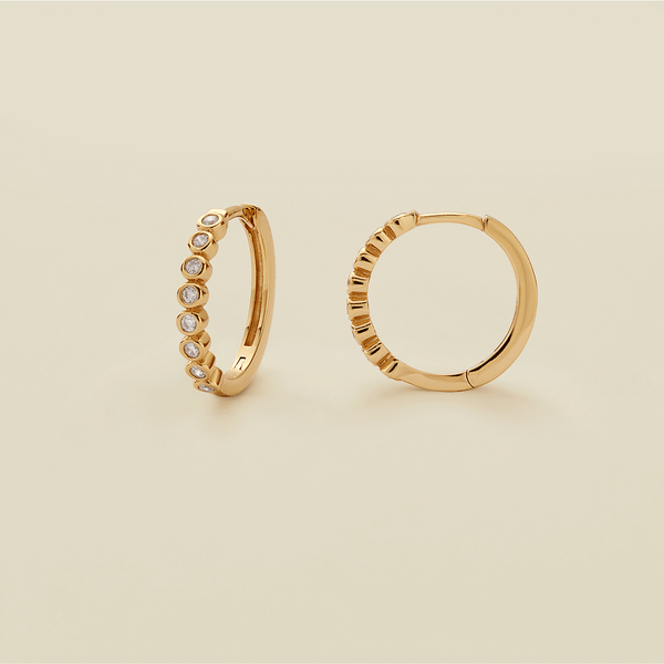 Made By Mary CZ Poppy Hoop Earrings – gold vermeil or silver hoop huggies with bezel-set CZ dots lightweight everyday hoops.
