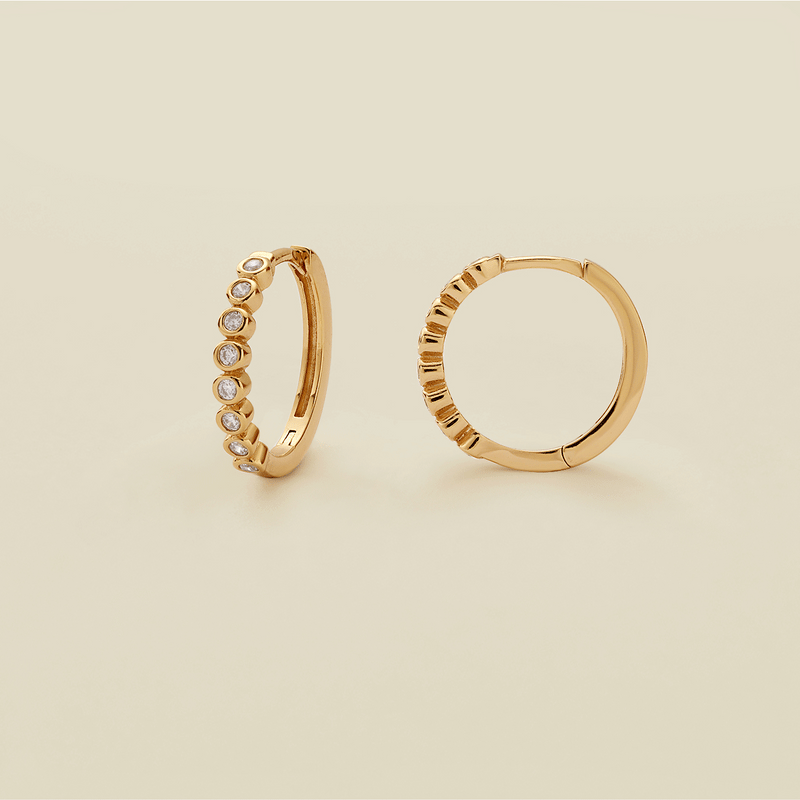 Made By Mary CZ Poppy Hoop Earrings – gold vermeil or silver hoop huggies with bezel-set CZ dots lightweight everyday hoops.