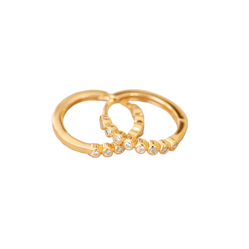 Made By Mary CZ Poppy Hoop Earrings – gold vermeil hoop huggies with bezel-set CZ dots lightweight everyday hoops.