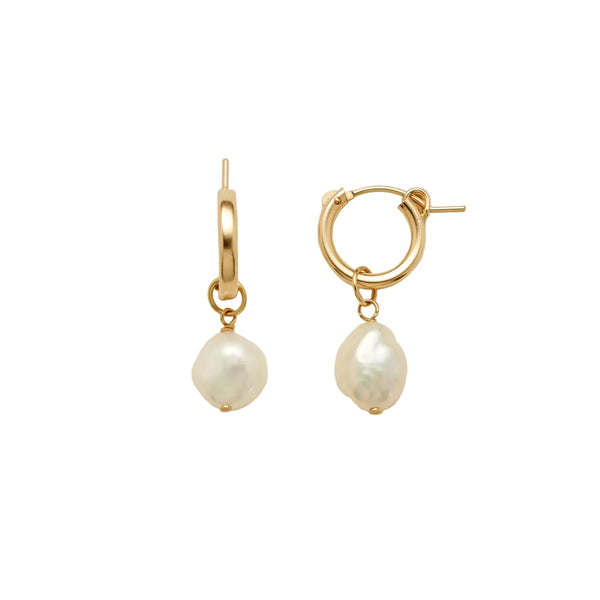 Made By Mary single pearl hoop earrings – gold vermeil hoop with dangling freshwater pearl, dainty everyday earrings.