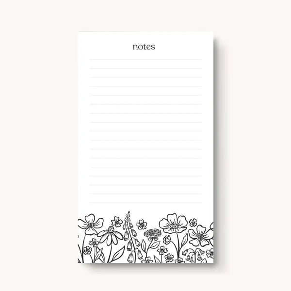 Elyse Breanne Design lined notepad with black floral illustration, 50-page tear-off stationery pad, 4x6 desk notepad for writing and daily notes.