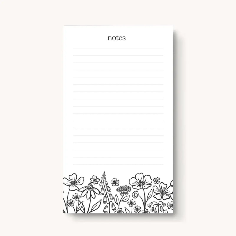 Elyse Breanne Design lined notepad with black floral illustration, 50-page tear-off stationery pad, 4x6 desk notepad for writing and daily notes.
