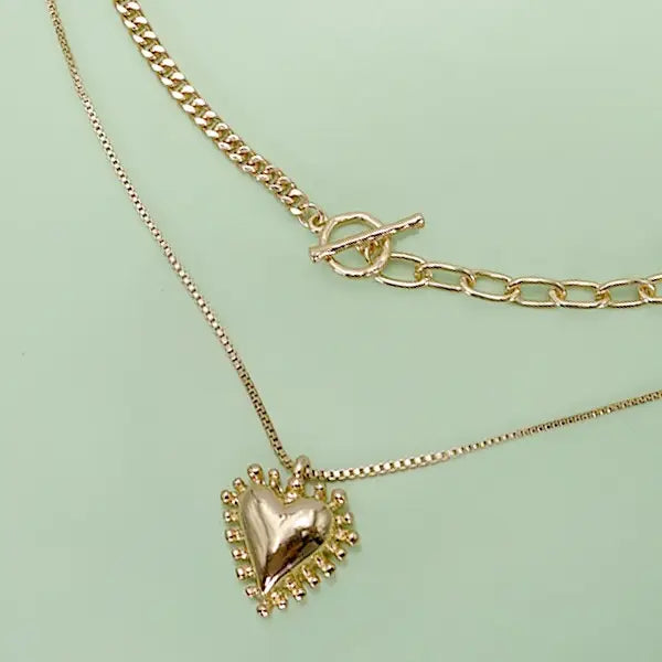 JOSSLYN Heart Pendant Toggle Double Layer Necklace