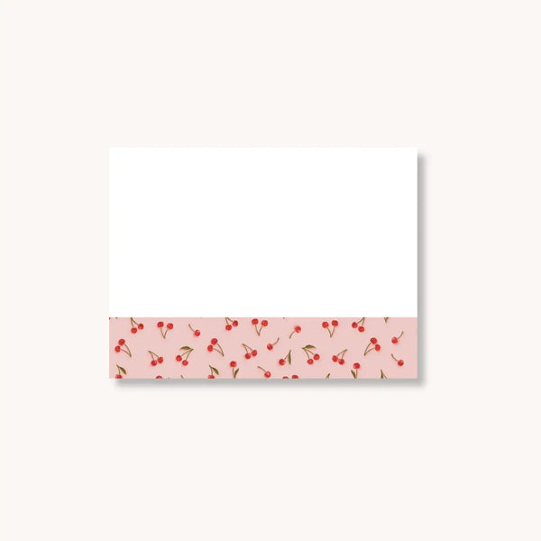 Elyse Breanne Design Painted Cherries Sticky Note 4x3 inch pad with 50 full-color sheets, blush pink background with cherry pattern, cute stationery for desk, planner, or office.