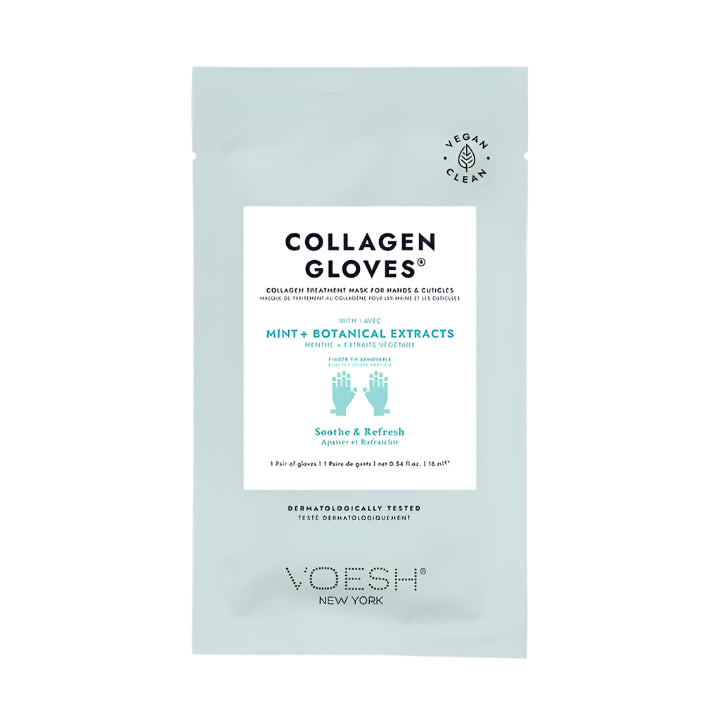 Voesh Collagen Gloves Mint & Botanical Extracts – vegan hand mask gloves infused with peppermint, botanical extracts and phyto‑collagen for deep hydration.
