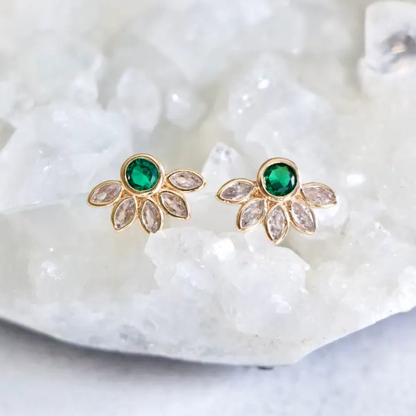 Mesa Blue Emerald Green Flower Stud Earrings