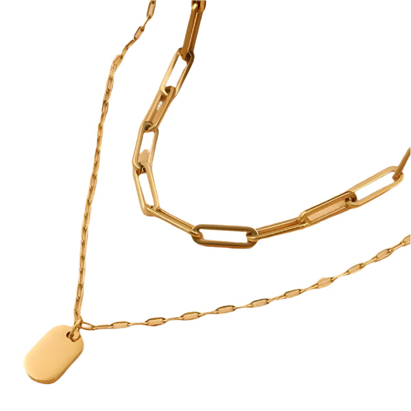 Chic and fashion-forward, this 18K Stainless Steel Tarnish-Free Layered Necklace with delicate, stacked chains for a modern, sophisticated look. Durable, hypoallergenic, and designed to maintain a radiant shine without tarnishing.