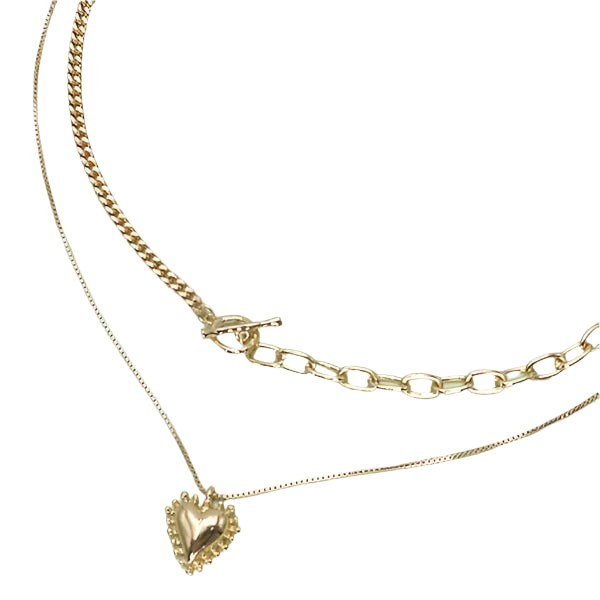 A lovely, dainty Elegant Heart Pendant Toggle Double Layer Necklace. This necklace features a stunning layered chain with a classic heart charm and toggle clasp. High-quality, tarnish-resistant, and perfect for layering or wearing solo.