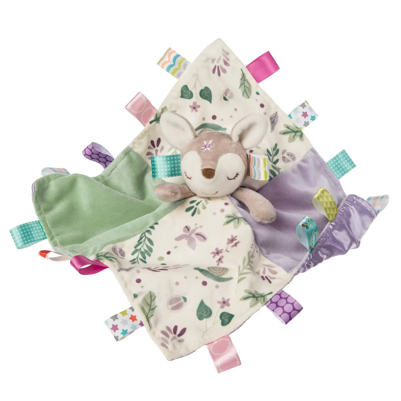 A soft, functional, and darling toy for your little one from the Mary Meyer Collection, this Taggies Flora Fawn Character Blanket is a Soft, plush character blanket featuring a cute fawn design with vibrant, satin tags for sensory play. Perfect for babies and toddlers, this comforting and colorful blanket provides both security and entertainment. Ideal for gifting or as a cozy addition to nurseries.