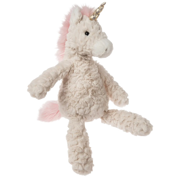 Mary Meyer Cream Putty Unicorn plush toy with soft textured fur and silver horn – cuddly stuffed animal for babies and kids.