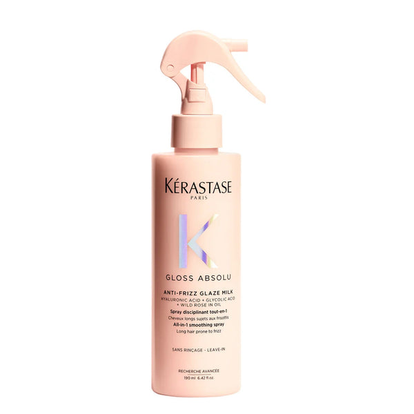 Kérastase Gloss Absolu Anti-Frizz Glaze Milk – All-in-1 Smoothing Spray for Shine, Frizz Control, and Heat Protection.