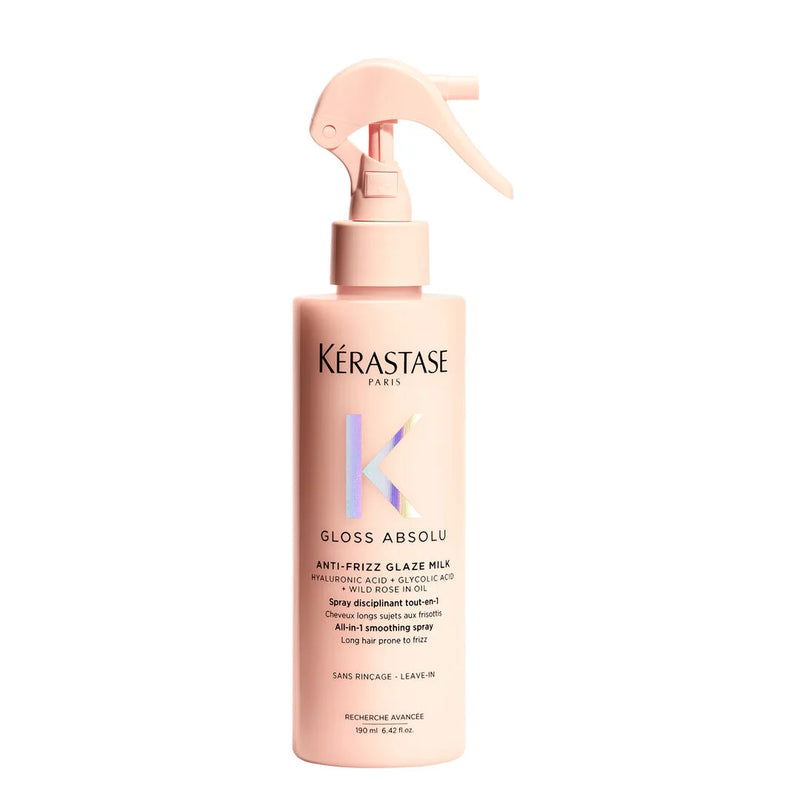 Kérastase Gloss Absolu Anti-Frizz Glaze Milk – All-in-1 Smoothing Spray for Shine, Frizz Control, and Heat Protection.