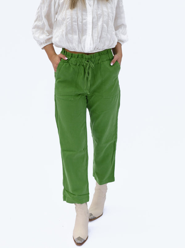 KUT Astra Crop Drawstring Pants In Green