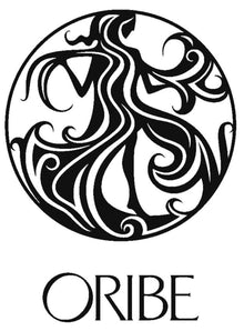 Oribe logo with stylized hair design in a circular shape on a white background