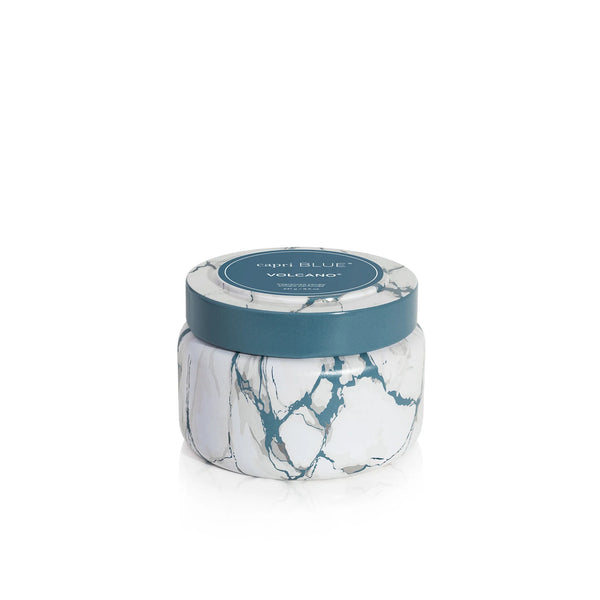 Capri Blue Volcano Modern Marble Travel Tin Candle – 8.5 oz Scented Candle with Tropical Citrus Fragrance in Printed Tin for On-the-Go or Gifting.